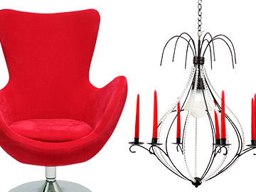 fauteils et lustre rouge